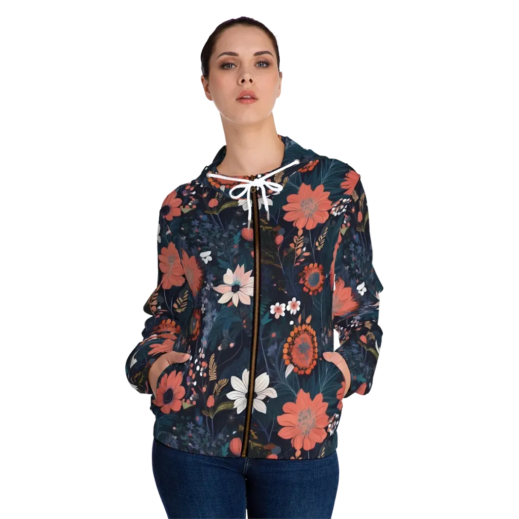 Coral Nocturne on Women's Full-Zip Hoodie — Front On Person