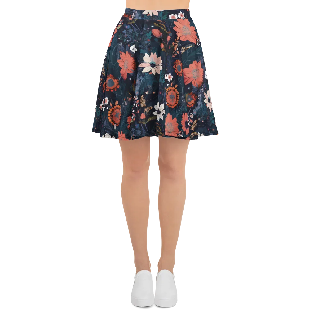 Coral Nocturne on Skater Skirt — Front