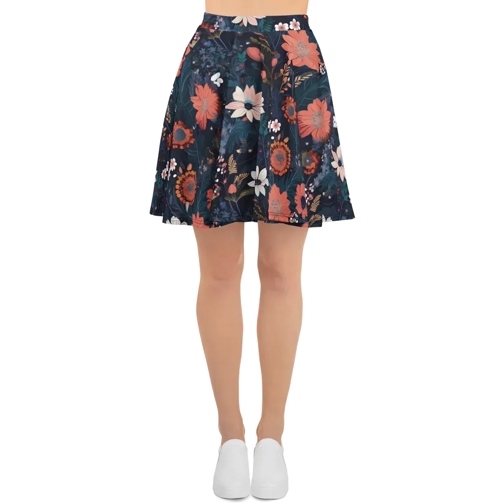 Coral Nocturne on Skater Skirt — Front
