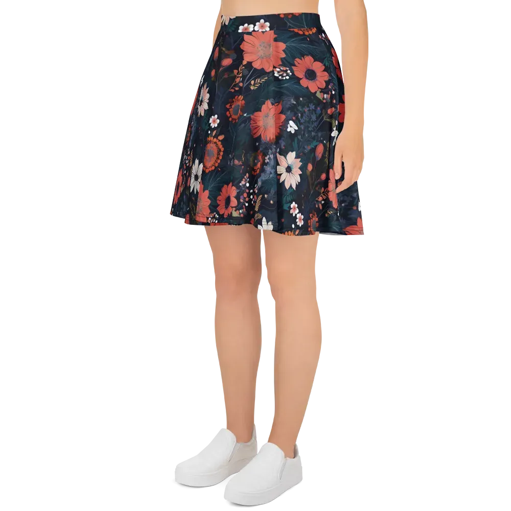 Coral Nocturne on Skater Skirt — Left