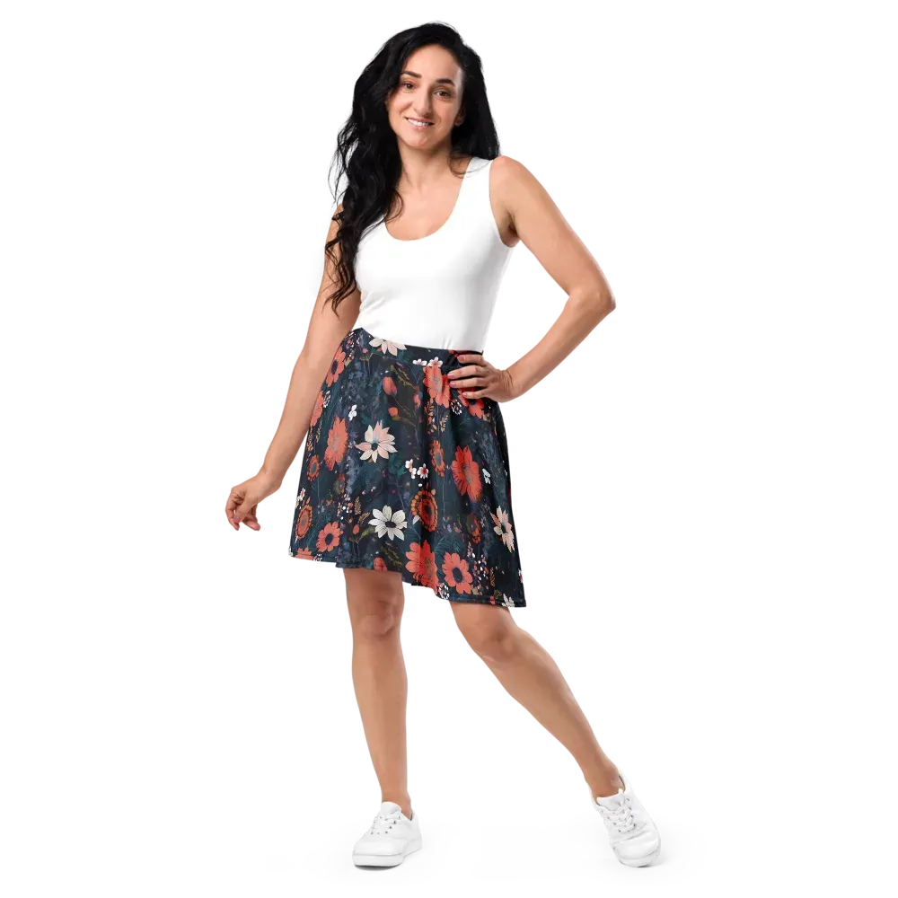Coral Nocturne on Skater Skirt — Front