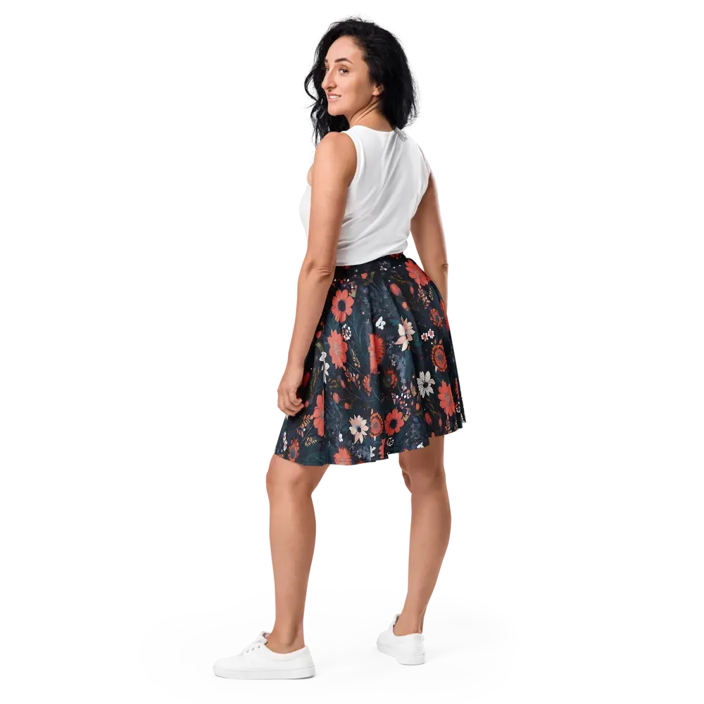 Coral Nocturne on Skater Skirt — Back