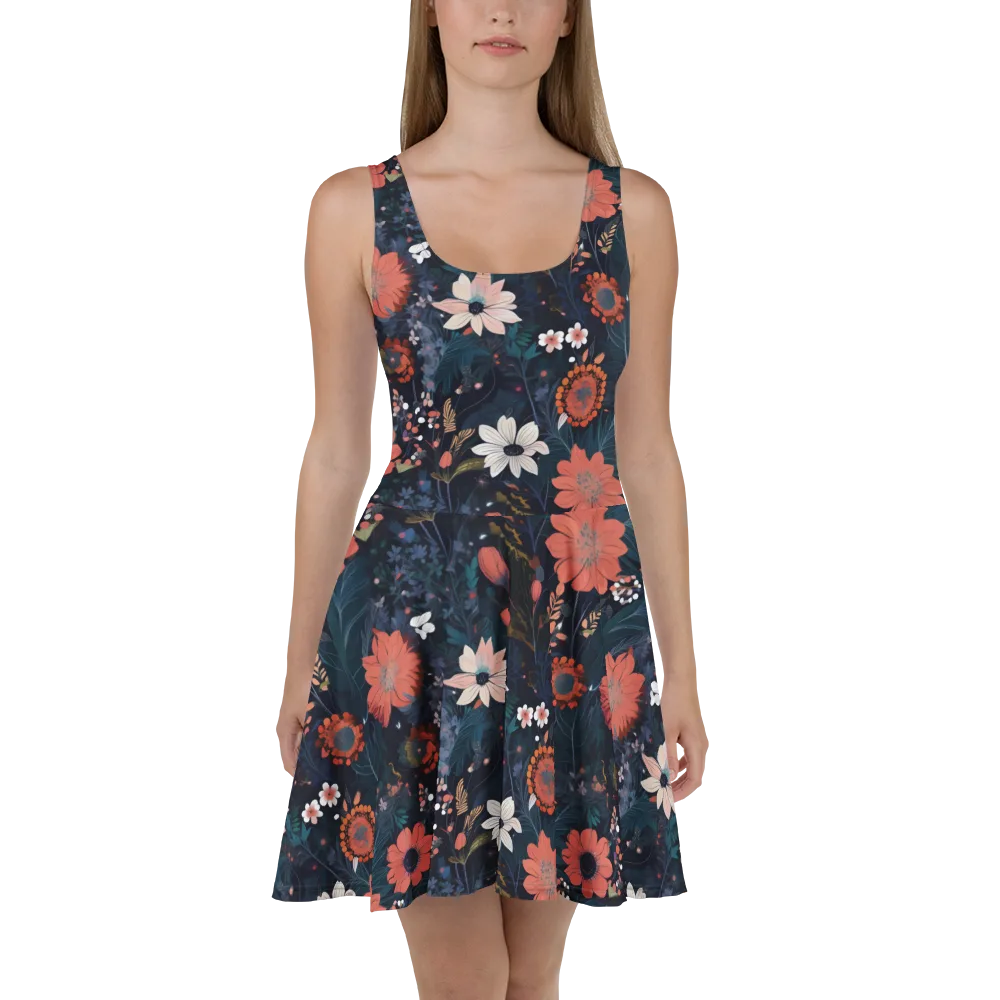 Coral Nocturne on Skater Dress — Front