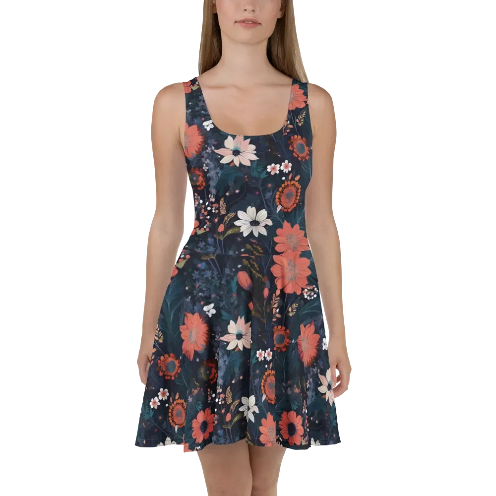 Coral Nocturne on Skater Dress — Front