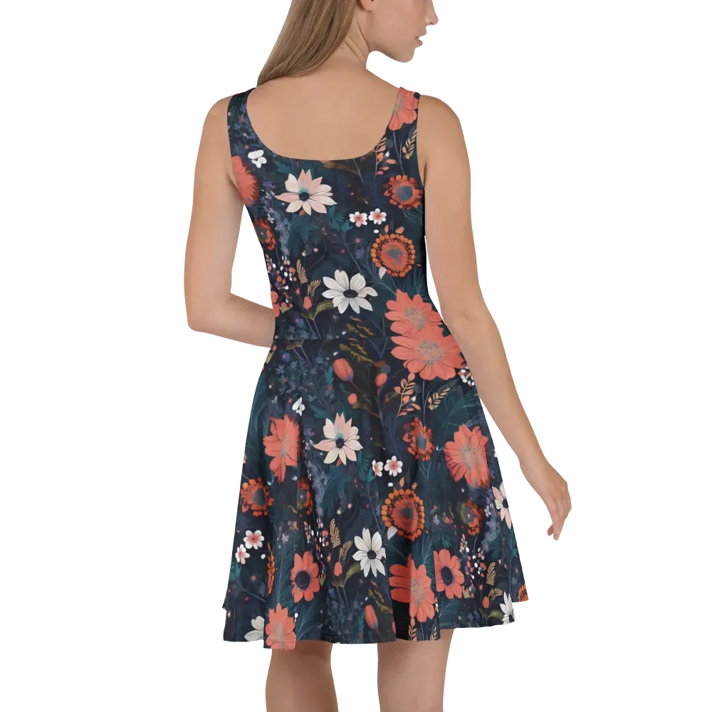Coral Nocturne on Skater Dress — Back