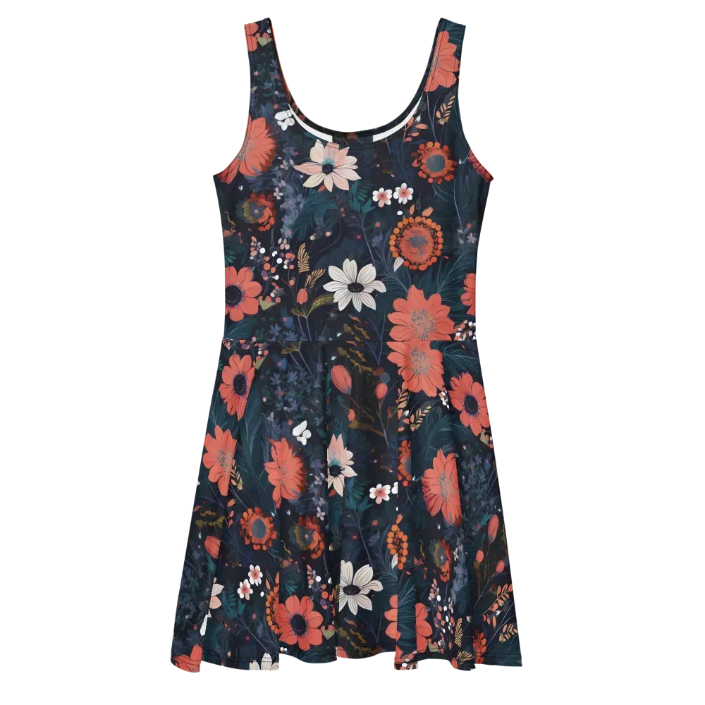 Coral Nocturne on Skater Dress — Front
