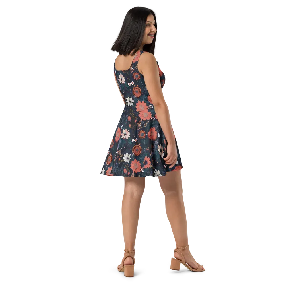 Coral Nocturne on Skater Dress — Right