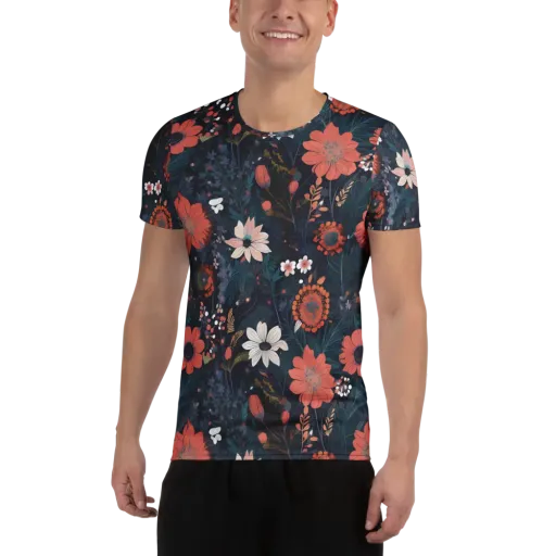 Coral Nocturne on a Men's Athletic T-Shirt