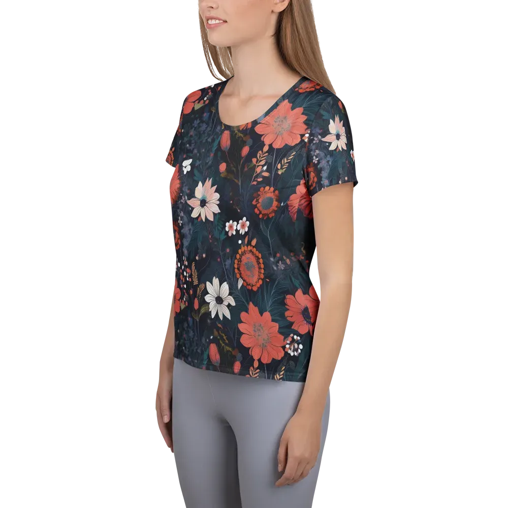 Coral Nocturne on Women's Athletic T-Shirt — Left