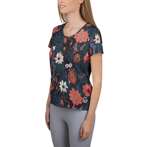 Coral Nocturne on a Women's Athletic T-Shirt