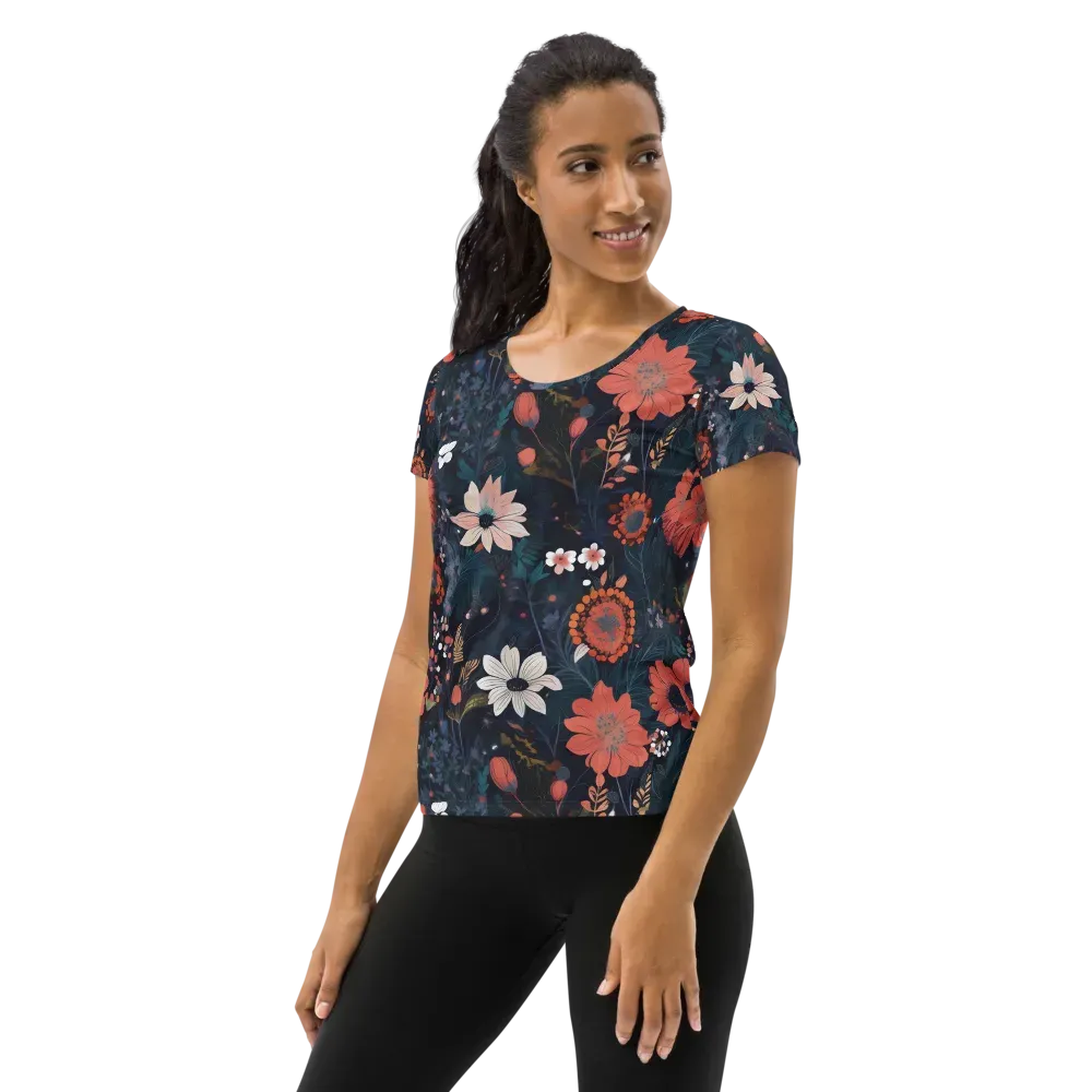 Coral Nocturne on Women's Athletic T-Shirt — Left