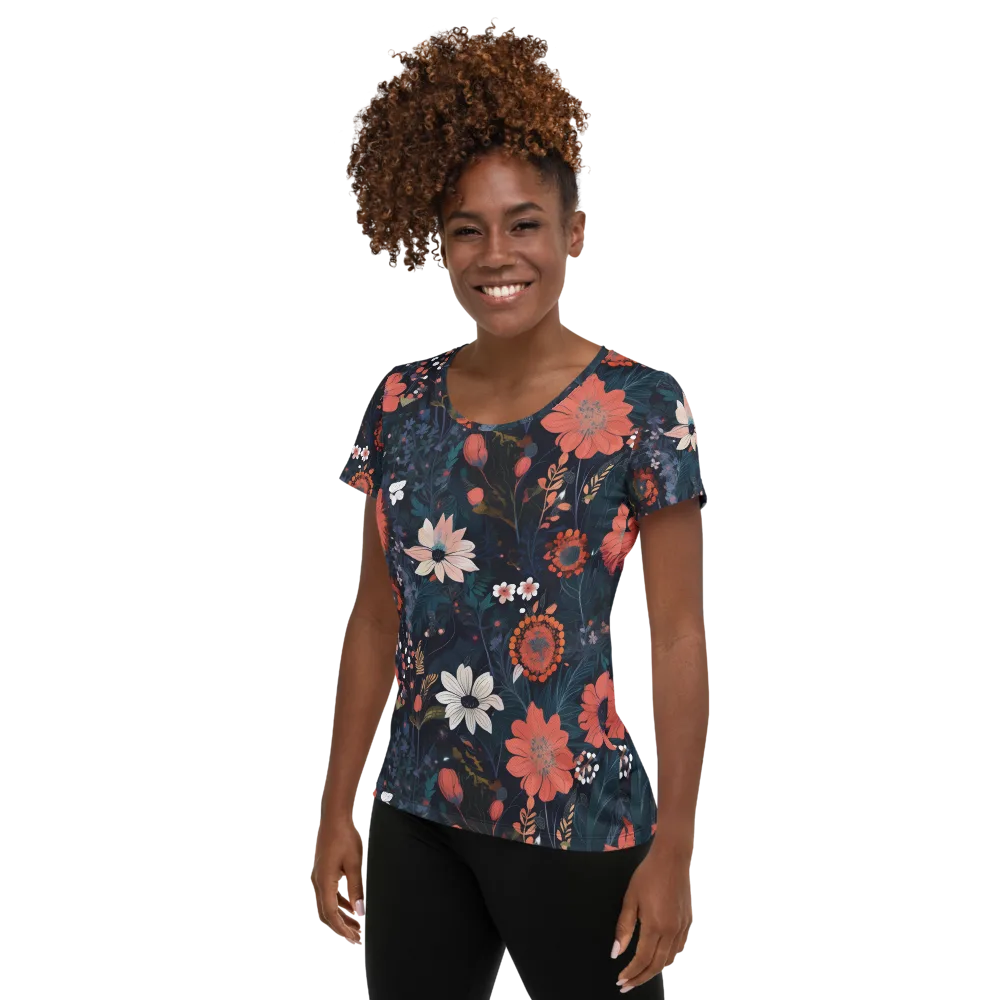 Coral Nocturne on Women's Athletic T-Shirt — Left