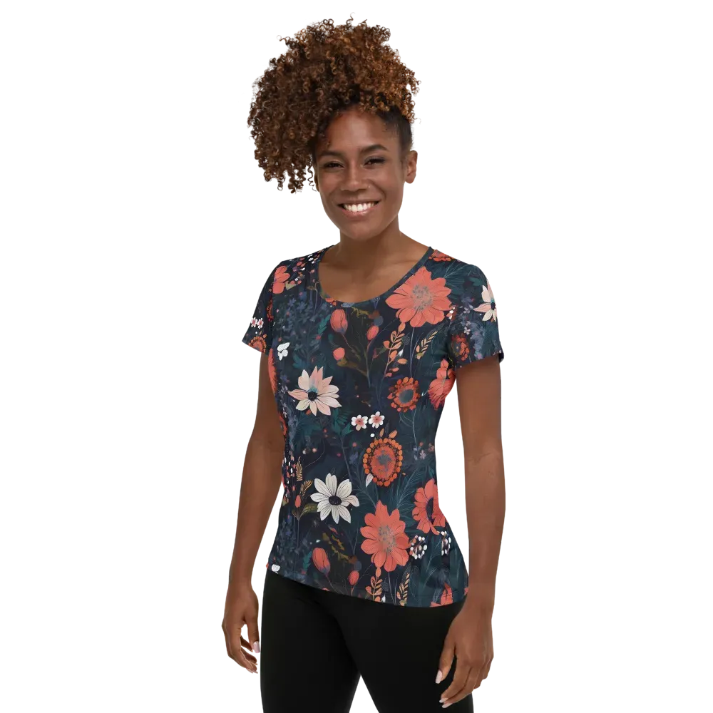 Coral Nocturne on Women's Athletic T-Shirt — Left