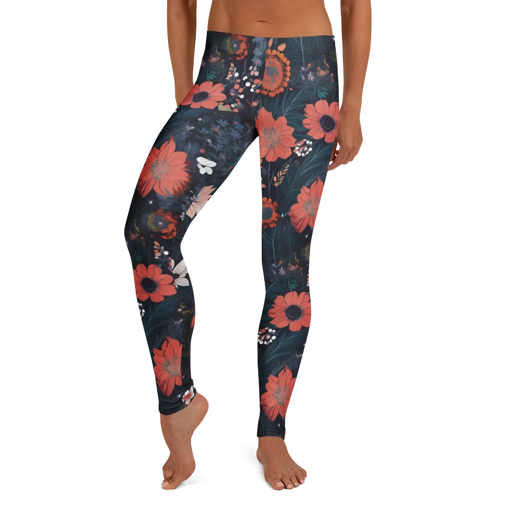 Coral Nocturne on Leggings — Front