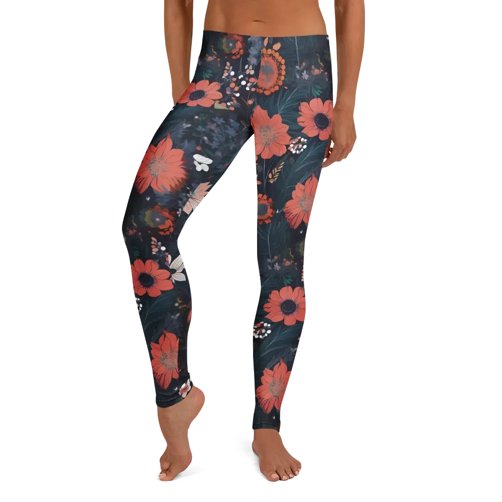 Coral Nocturne on Leggings — Front
