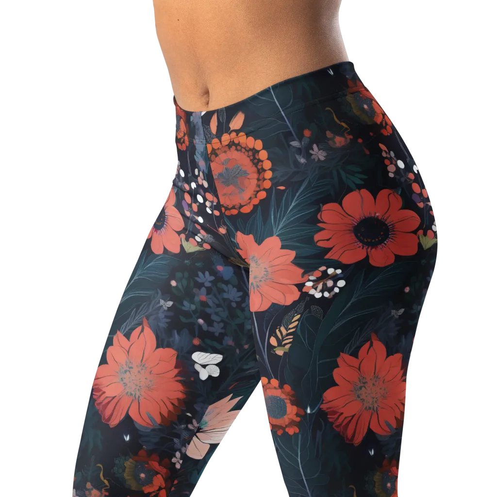 Coral Nocturne on Leggings — Left Front