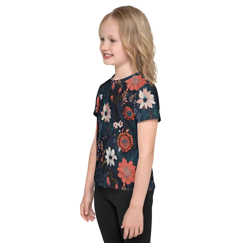 Coral Nocturne on Kids Crew Neck T-Shirt — Left