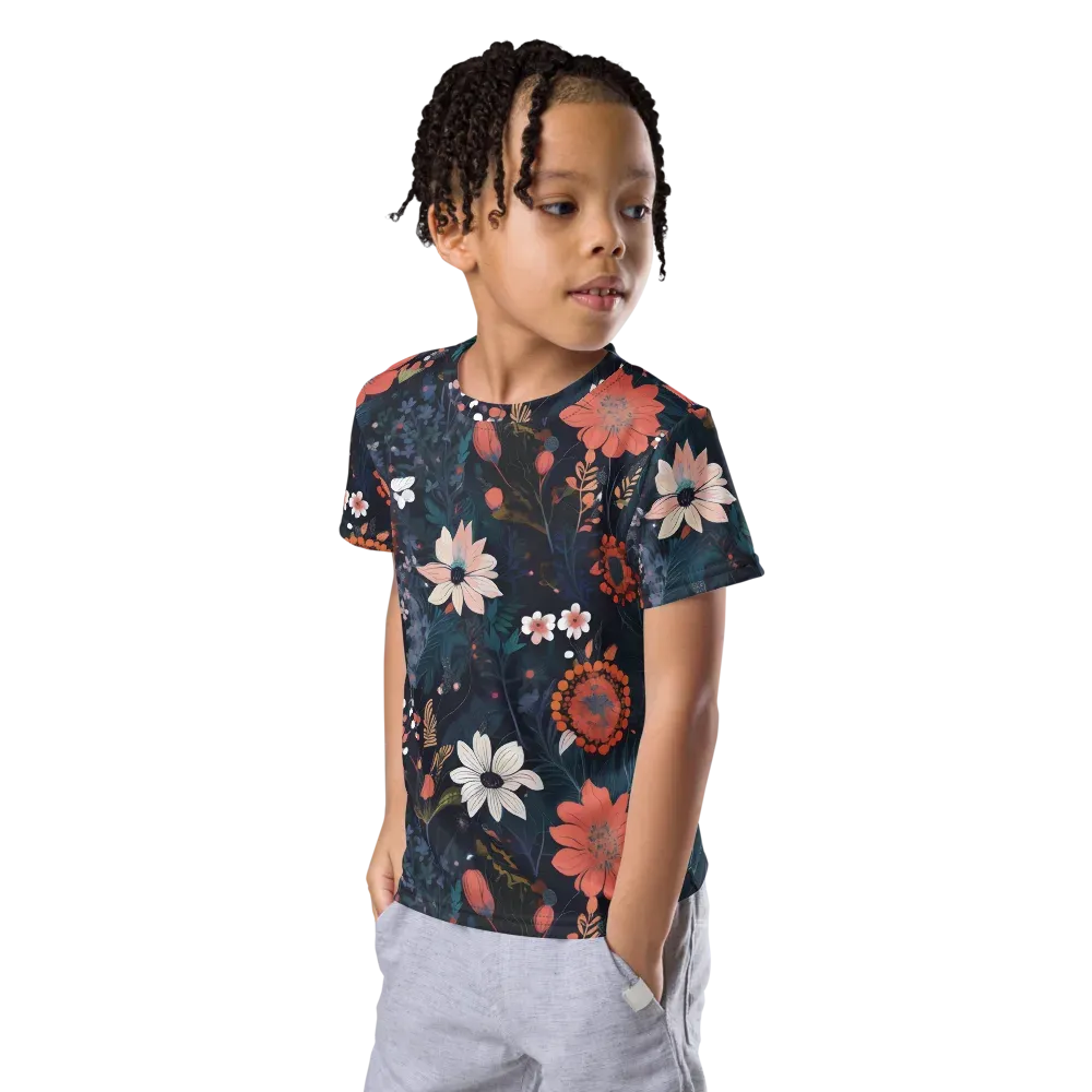 Coral Nocturne on Kids Crew Neck T-Shirt — Left Front