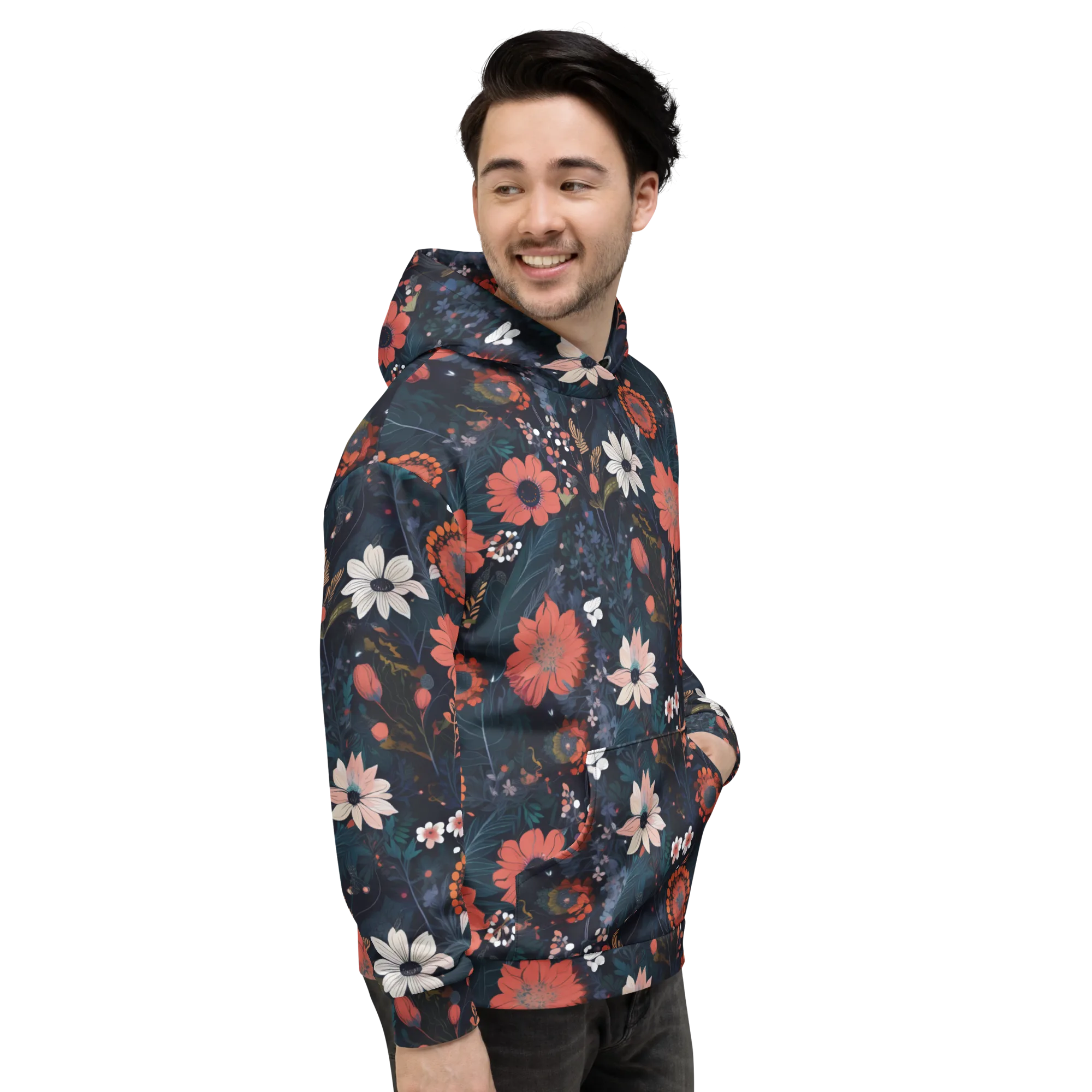 Coral Nocturne on Hoodie — Right