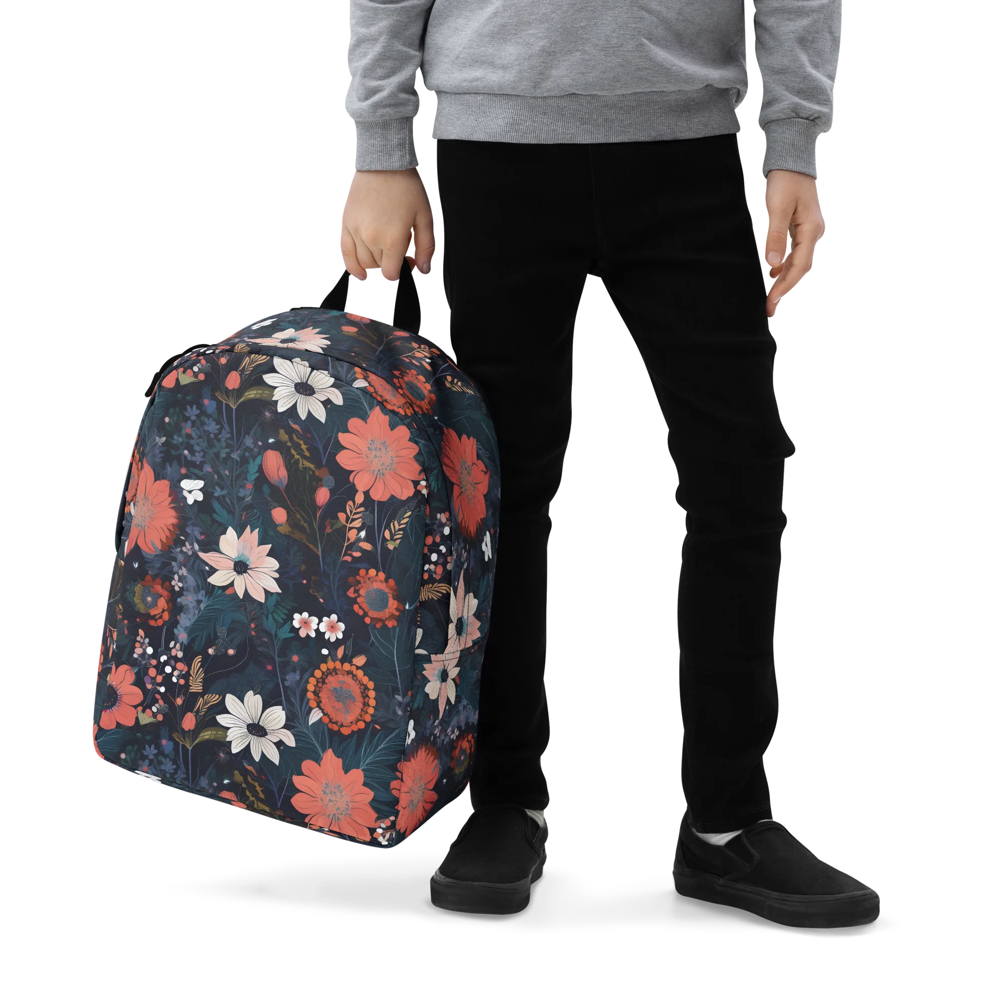 Coral Nocturne on Minimalist Backpack — Zoomed-in