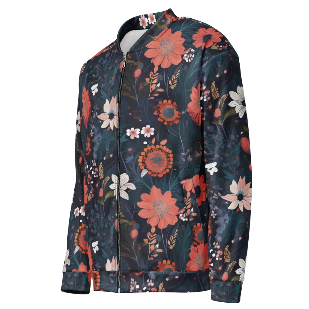 Coral Nocturne on Bomber Jacket — Left Front