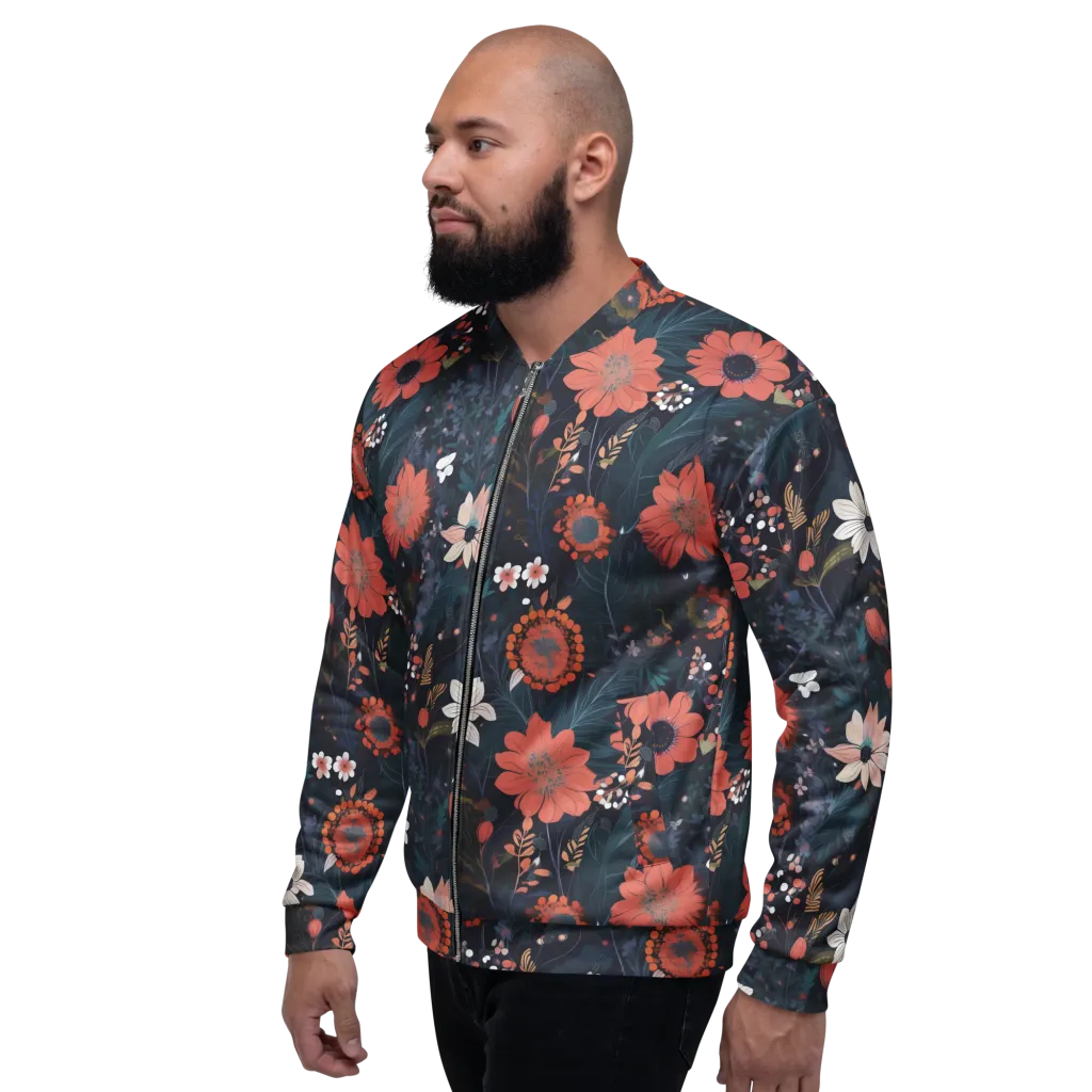 Coral Nocturne on Bomber Jacket — Left