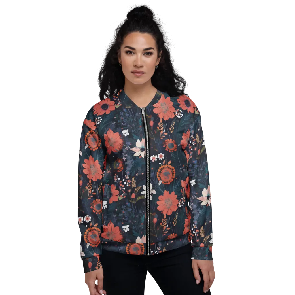 Coral Nocturne on Bomber Jacket — Front