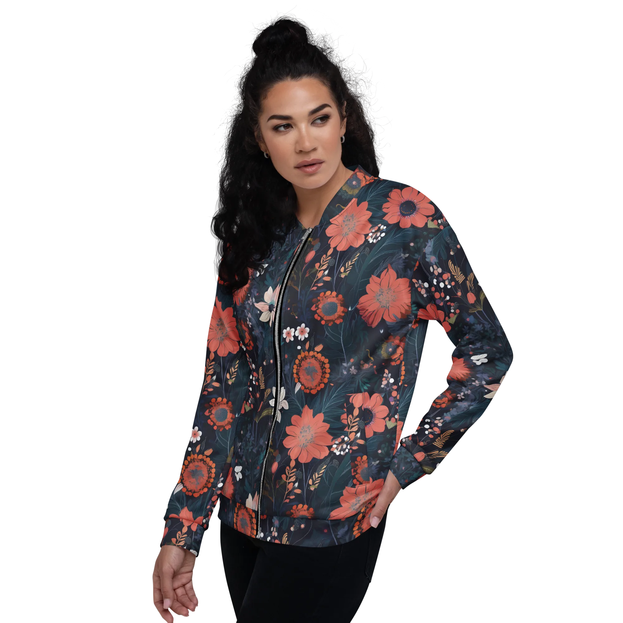Coral Nocturne on Bomber Jacket — Left