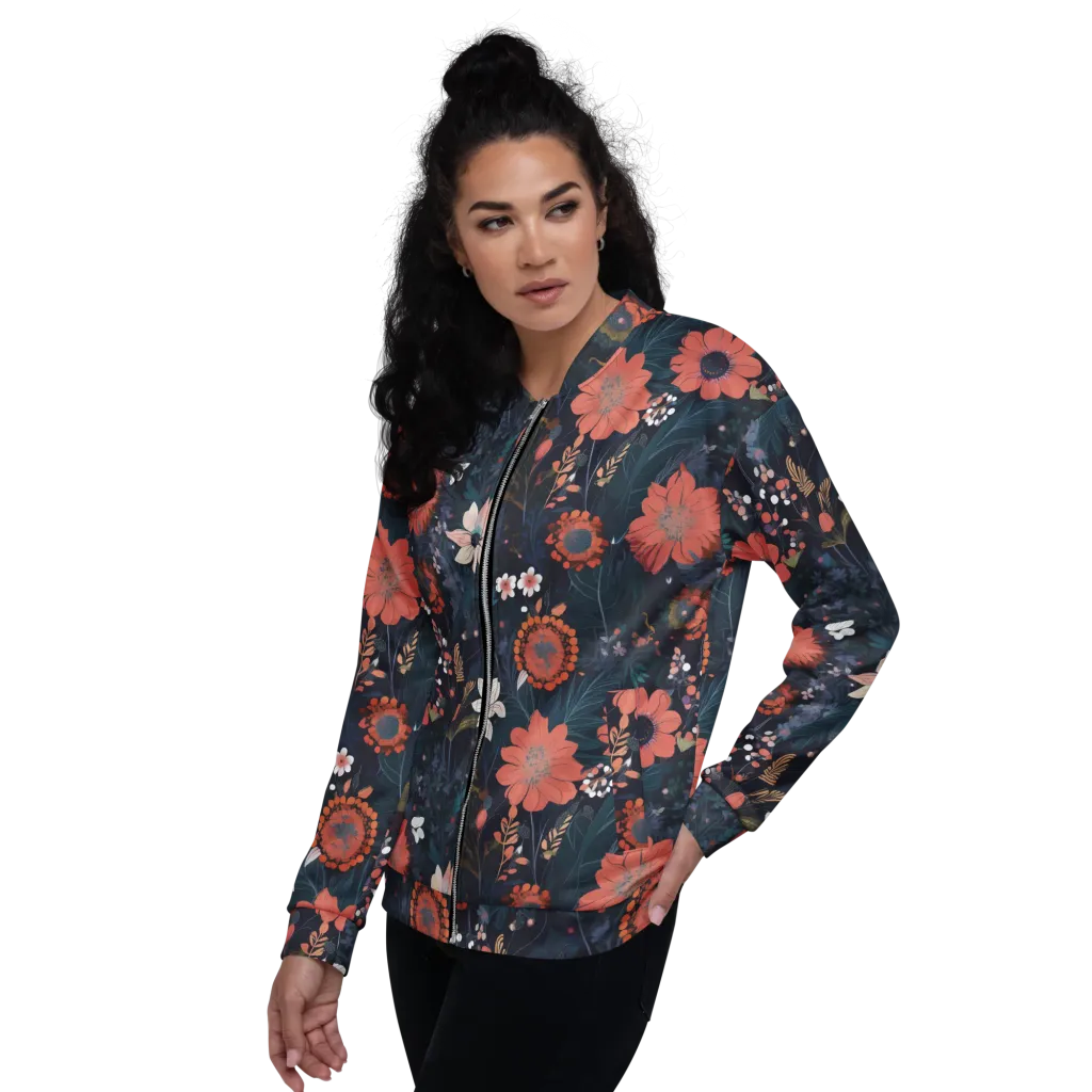 Coral Nocturne on Bomber Jacket — Left