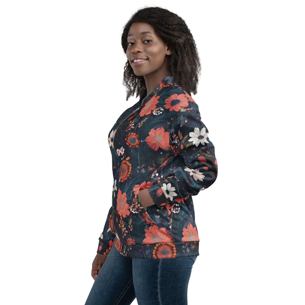Coral Nocturne on Bomber Jacket — Left