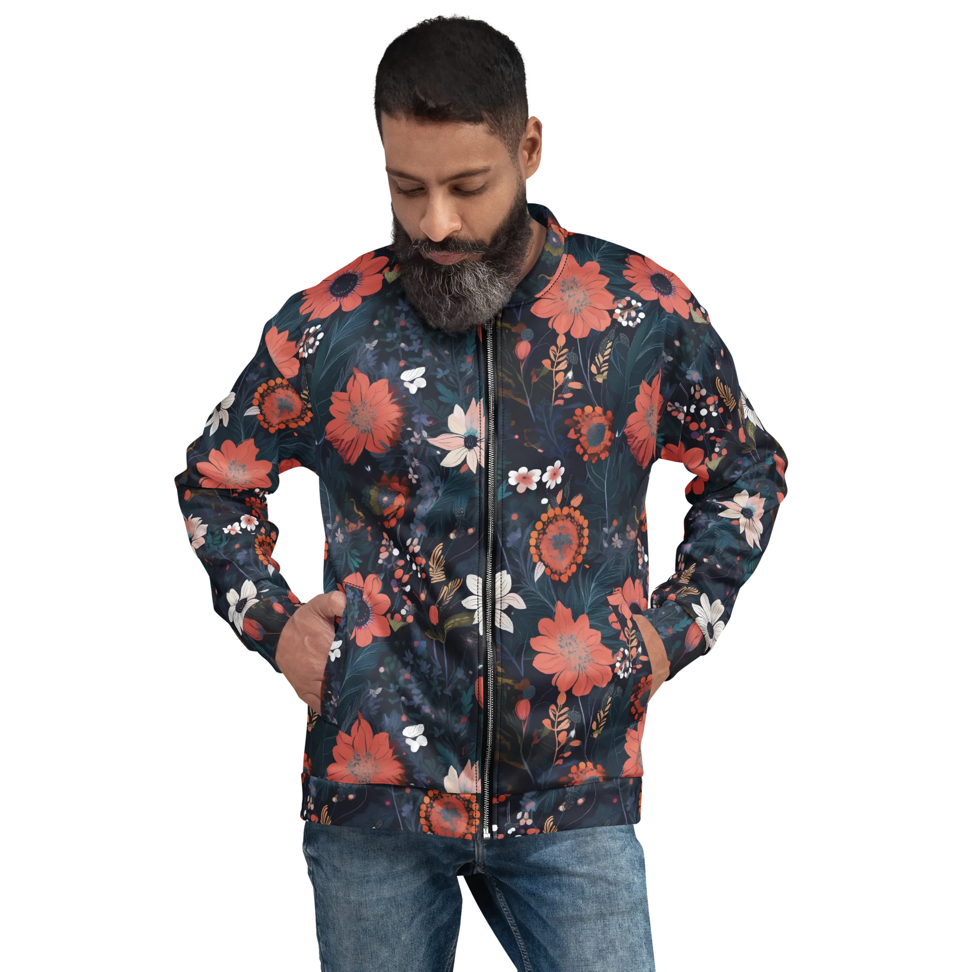 Coral Nocturne on Bomber Jacket — Front