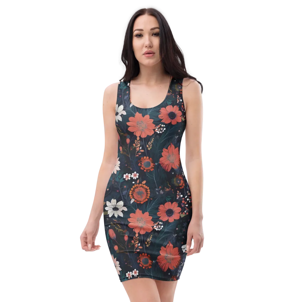 Coral Nocturne on Bodycon Dress — Front