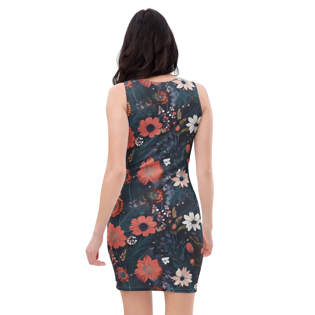 Coral Nocturne on Bodycon Dress — Back