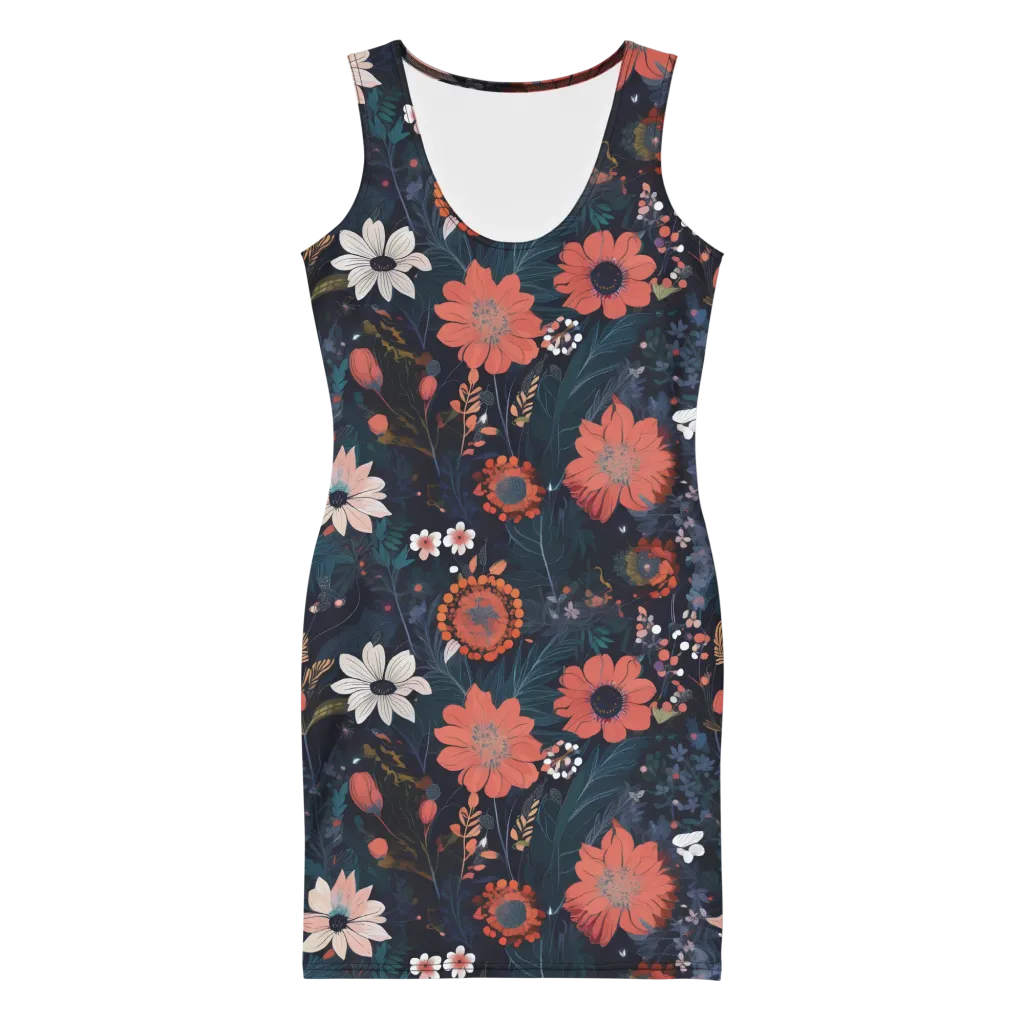 Coral Nocturne on Bodycon Dress — Front