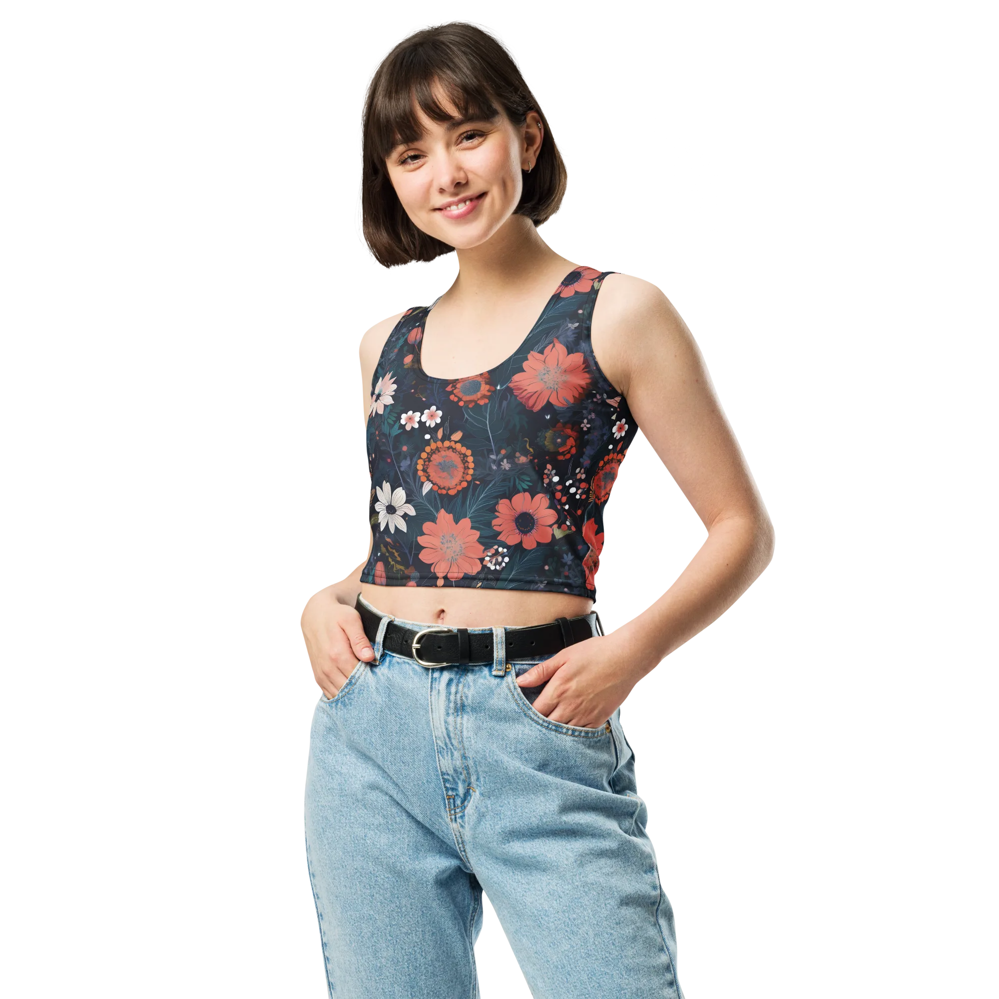 Coral Nocturne on Crop Top — Front