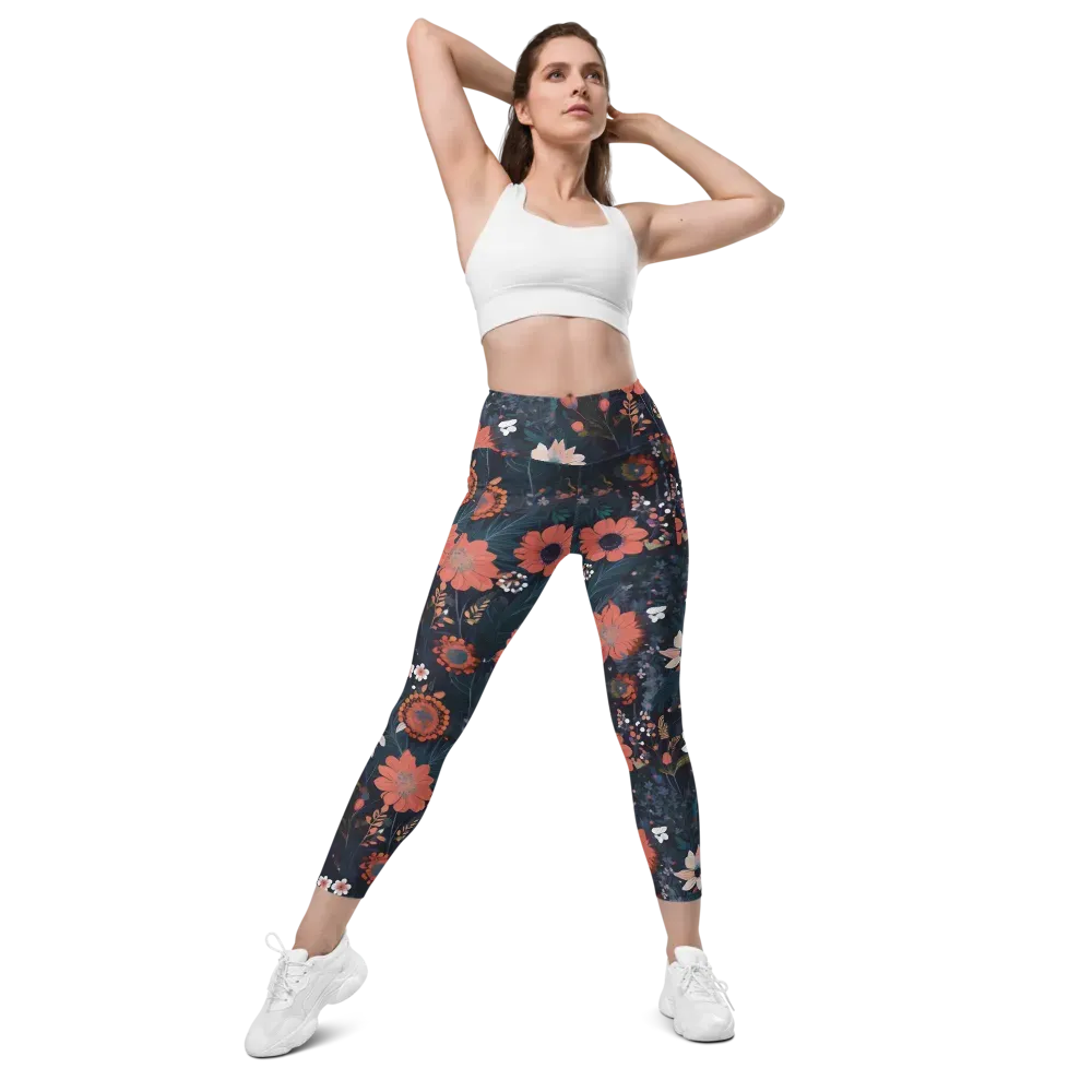 Coral Nocturne on Leggings with Pockets — Front