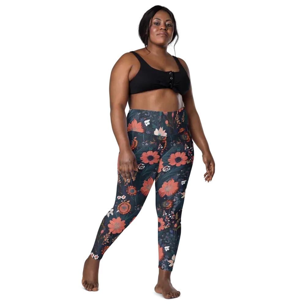 Coral Nocturne on Leggings with Pockets — Front