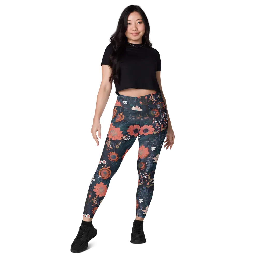 Coral Nocturne on Leggings with Pockets — Front