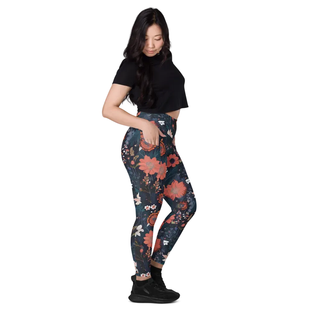 Coral Nocturne on Leggings with Pockets — Right