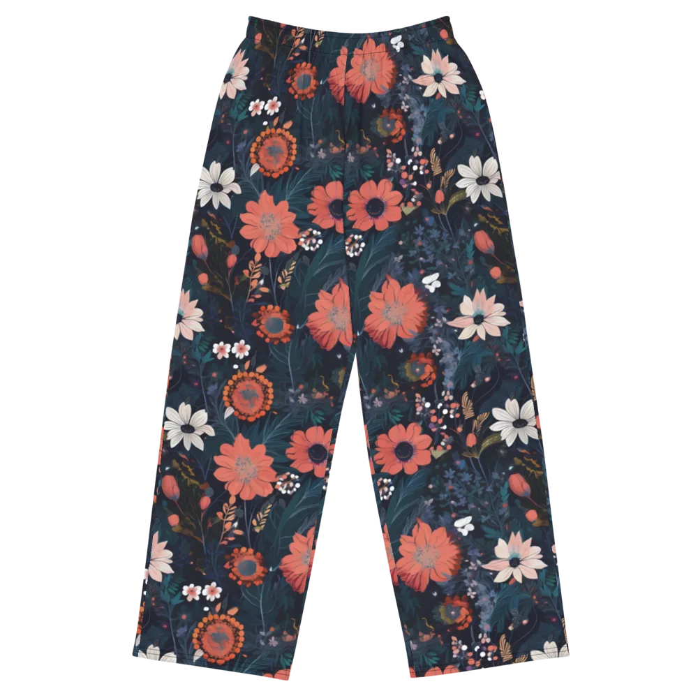 Coral Nocturne on Wide-Leg Pants — Front