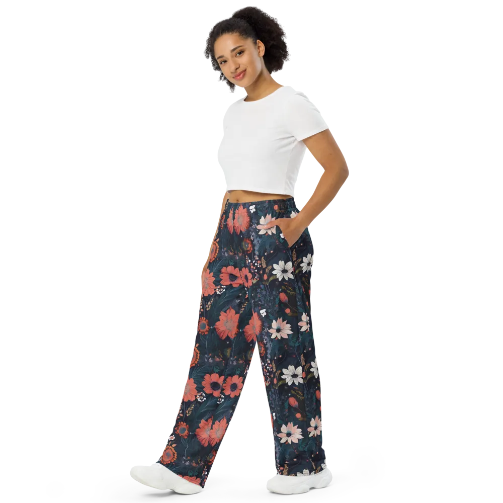 Coral Nocturne on Wide-Leg Pants — Left Front