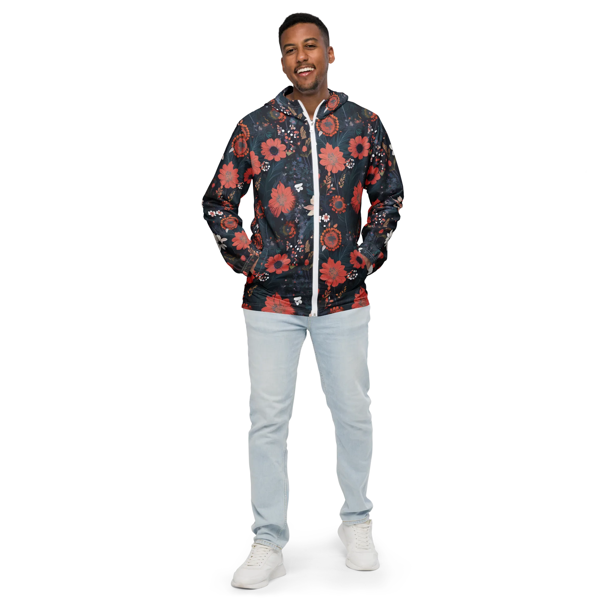 Coral Nocturne on Men's Windbreaker — Front