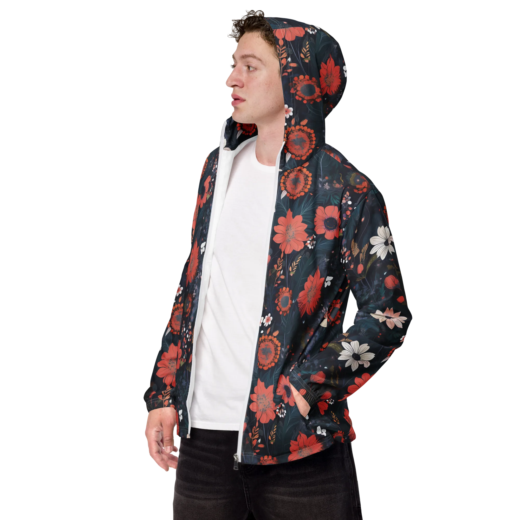 Coral Nocturne on Men's Windbreaker — Left Front