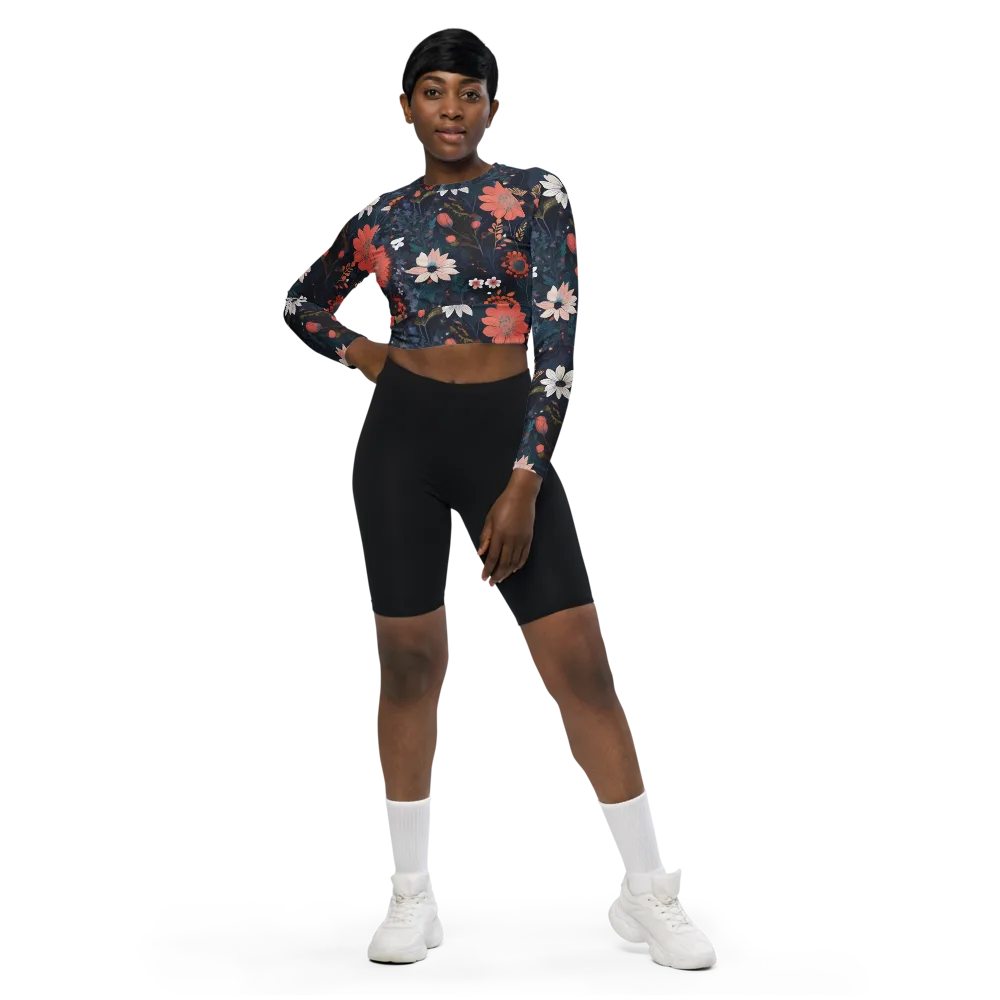 Coral Nocturne on Long Sleeve Crop Top — Front