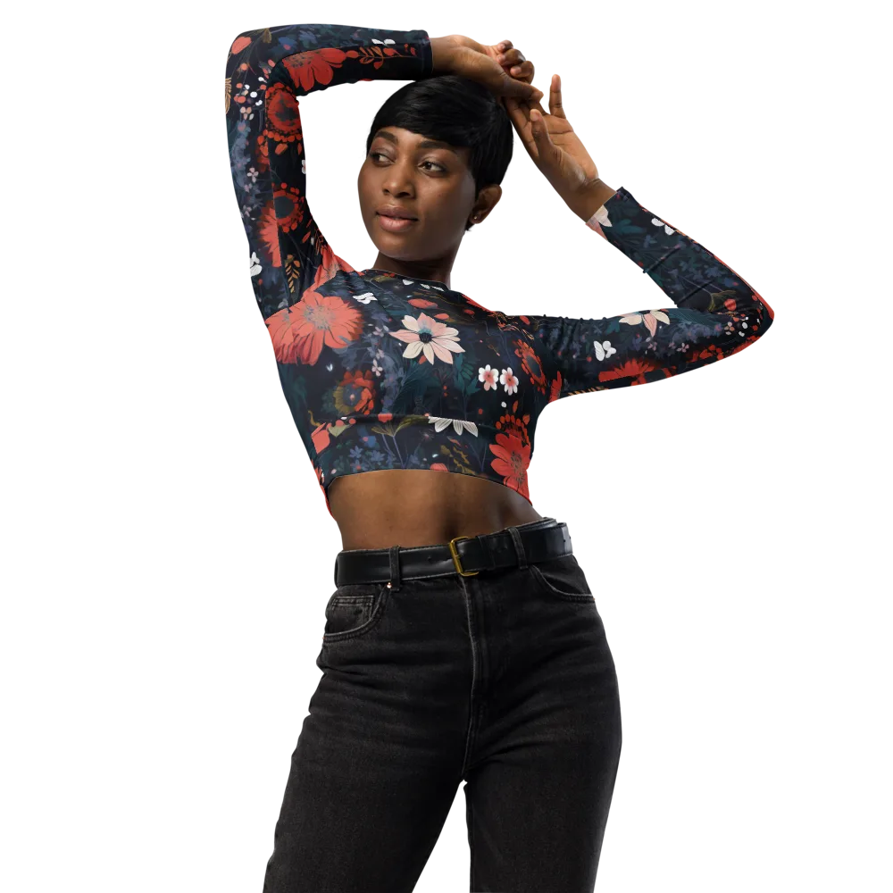 Coral Nocturne on Long Sleeve Crop Top — Front