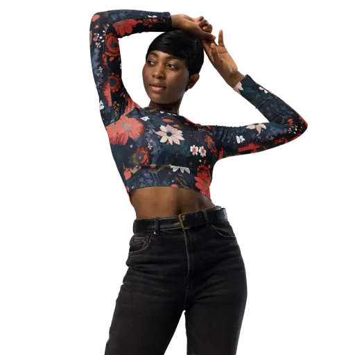 Coral Nocturne on a Long Sleeve Crop Top