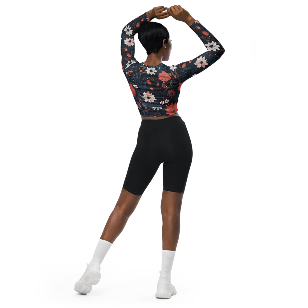 Coral Nocturne on Long Sleeve Crop Top — Back