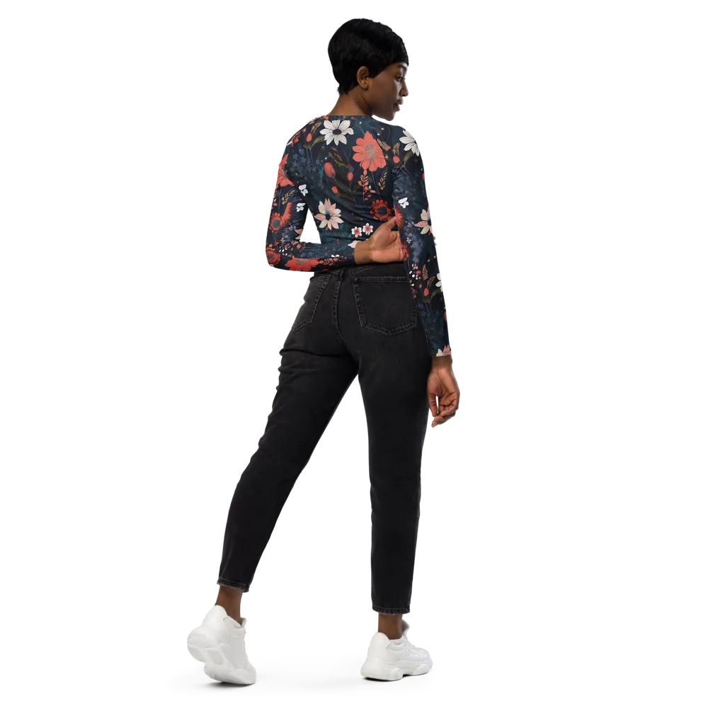 Coral Nocturne on Long Sleeve Crop Top — Right Back