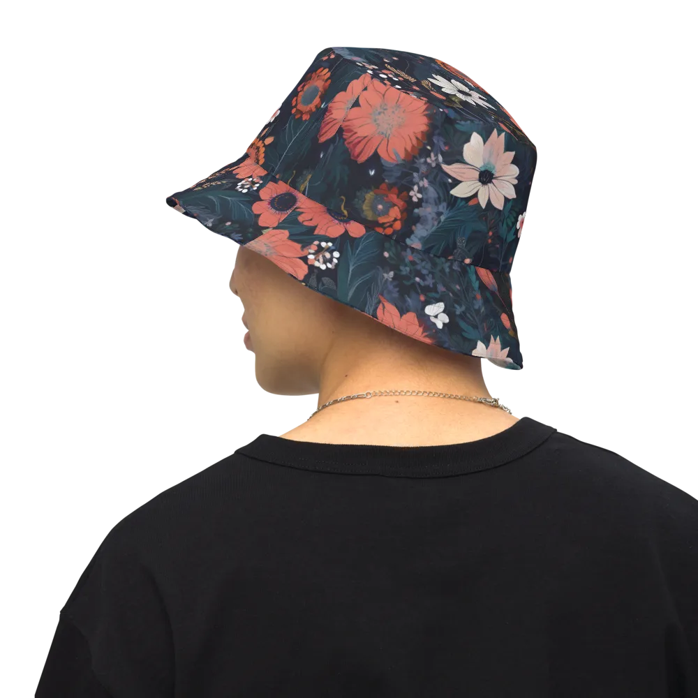 Coral Nocturne on Reversible Bucket Hat — Back Inside