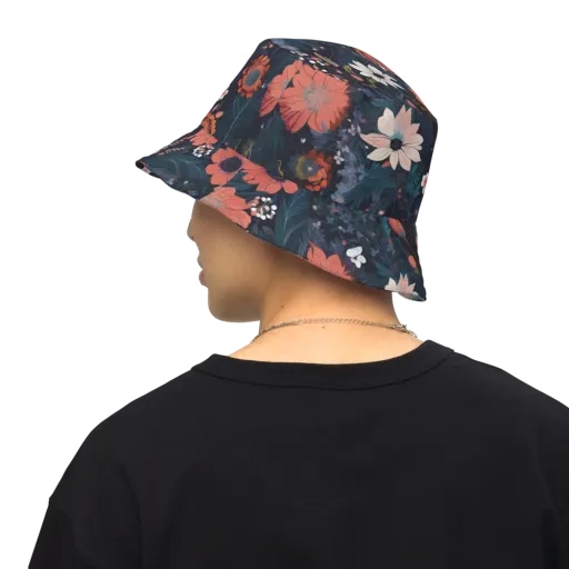 Coral Nocturne on a Reversible Bucket Hat